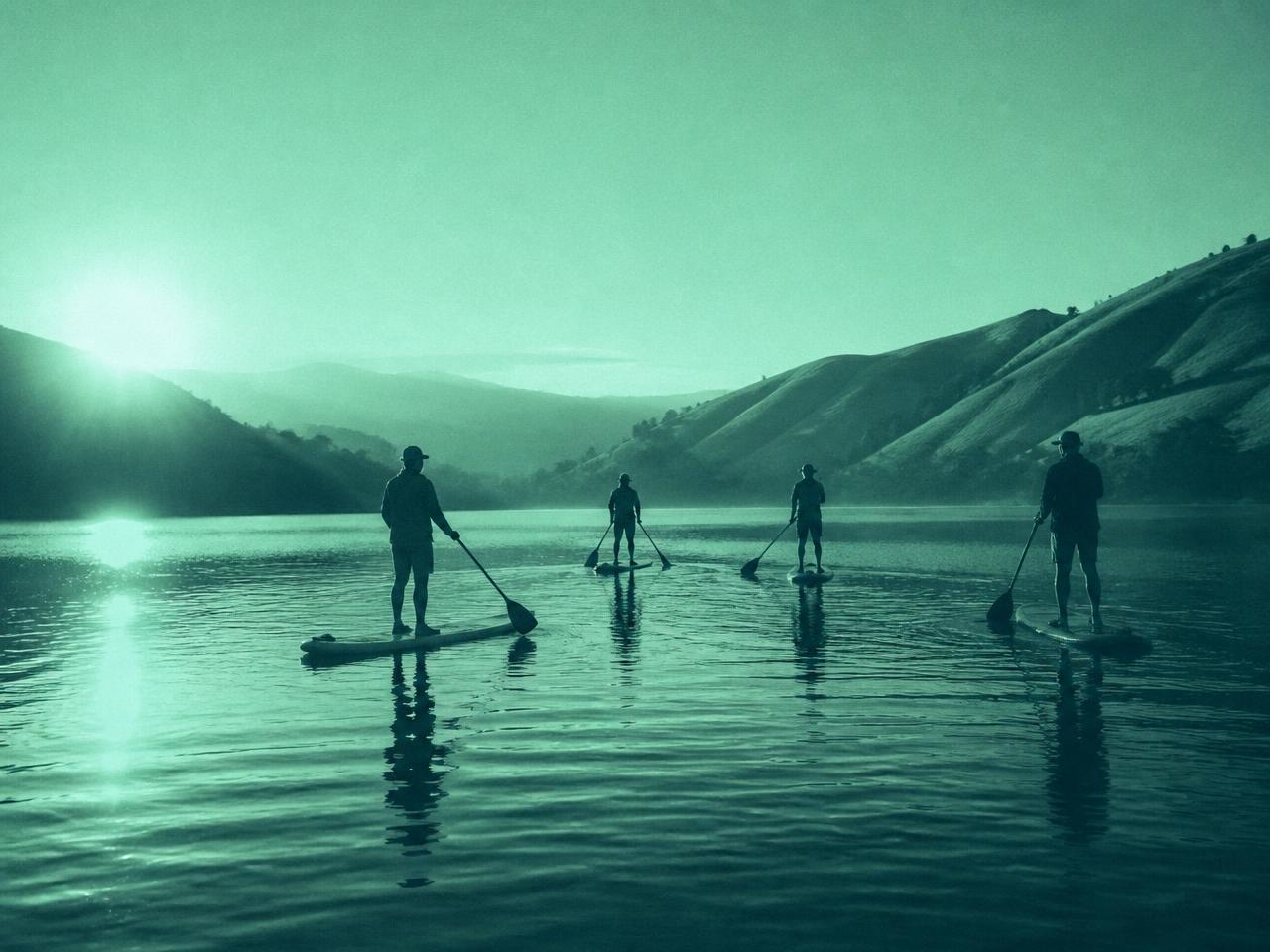 Duotone view of Lake Natoma at sunrise